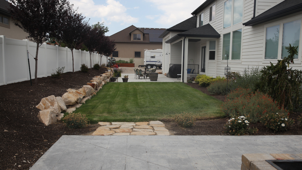 Image of a beautiful backyard landscape designed for Utah.